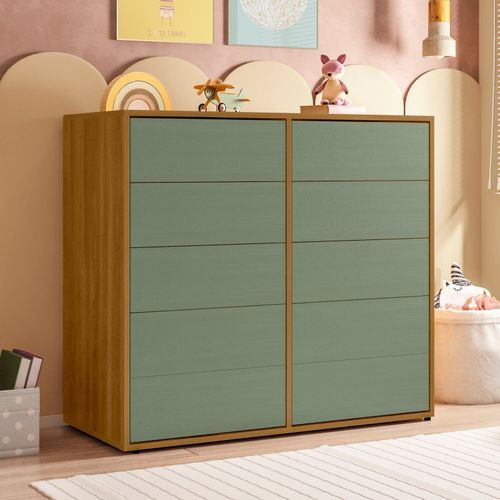 Cômoda para Quarto Infantil 10 Gavetas Melinda Freijó / Verde