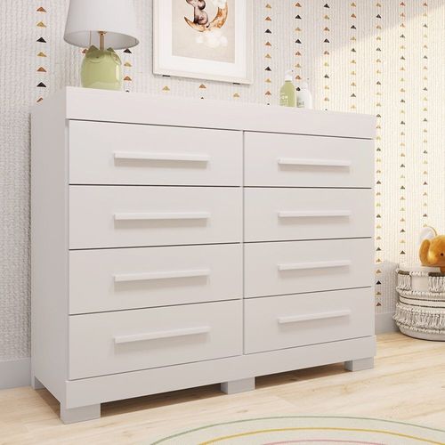 Cômoda Infantil 8 Gavetas 100% MDF 112cm Brincare Espresso Móveis Branco
