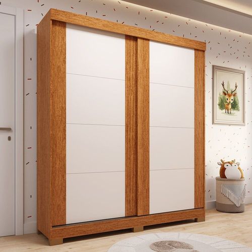 Guarda-roupa Infantil 2 Portas de Correr 100% MDF 160cm Fantelli Espresso Móveis Cinamomo/Off White
