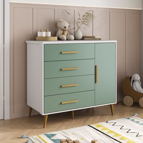 Cômoda para Quarto Infantil Kids Espresso Móveis Branco/Verde