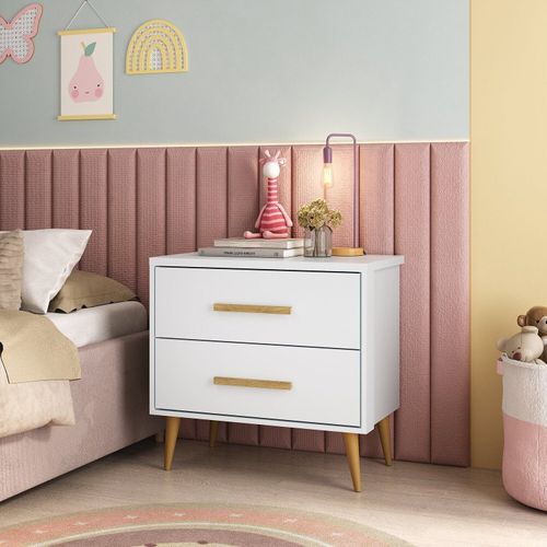 Mesa de Cabeceira Infantil 2 Gavetas Arco-Íris Branco Branco