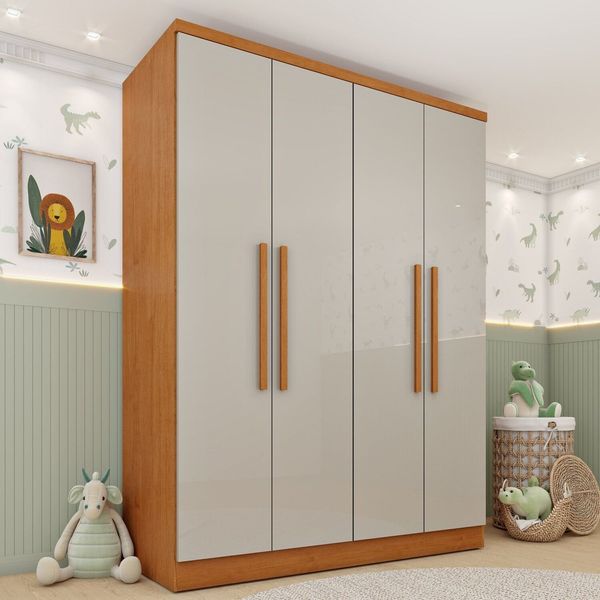 Guarda Roupa Infantil 4 Portas 2 Gavetas 133cm Harmonia Yescasa Cinamomo / Off White