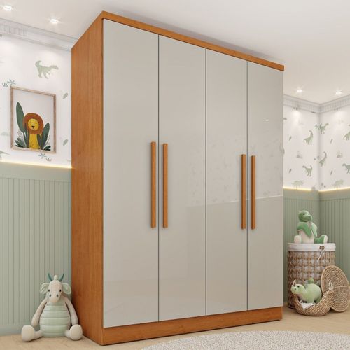 Guarda-roupa Infantil 4 Portas 2 Gavetas 133cm Harmonia Espresso Móveis Cinamomo / Off White