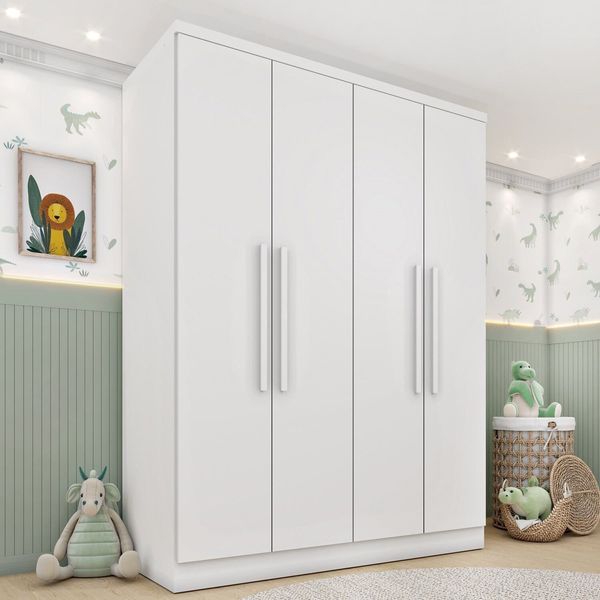 Guarda Roupa Infantil 4 Portas 2 Gavetas 133cm Harmonia Yescasa Neve