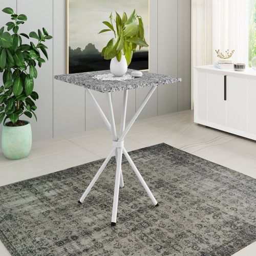 Mesa Quadrada 70cm para Sala de Jantar Tampo Granito Léia Branco/Ocre Branco / Ocre