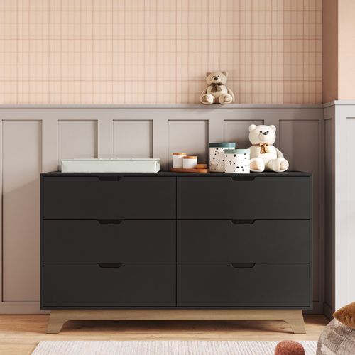 Cômoda para Quarto Infantil 6 Gavetas 100% Mdf Alice Preto/Freijó