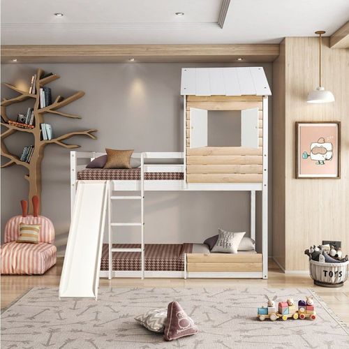 Beliche Montessoriano Club House Wood com Escorregador Casatema Natural/Branco