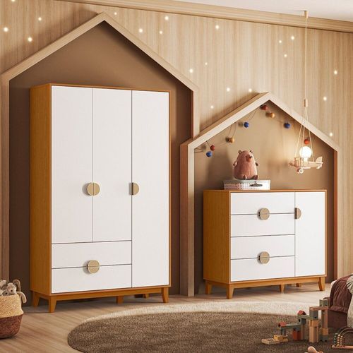 Conjunto Quarto Infantil Kid em Mdf Mimo Cinamomo / Branco