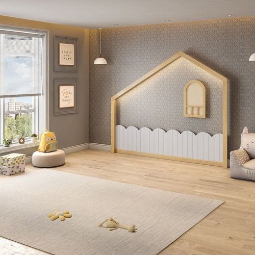 Moldura para Quarto Infantil Led e Janelinha em Madeira Maciça New Garden Casatema Natural/Branco