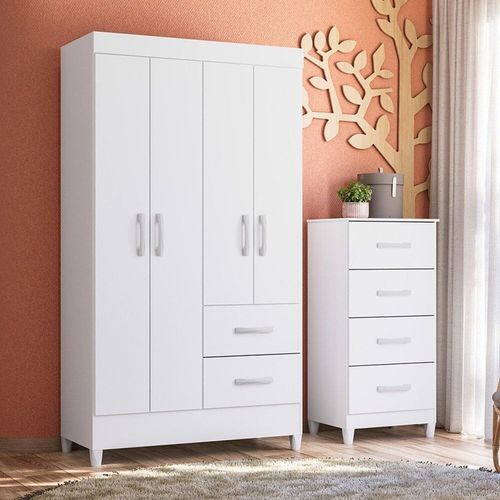 Combo para Quarto Infantil Guarda-roupa e Cômoda Mobi branco / rosa