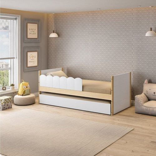 Bicama Infantil com grade New Garden Casatema Natural/Branco