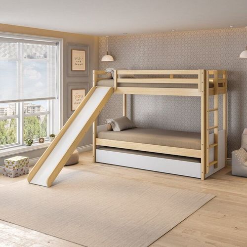 Treliche Infantil com Escorregador New Garden Casatema Marrom/Branco Natural/Branco