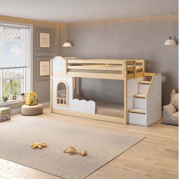 Beliche Montessoriana com Janela, Led e escada lateral New Garden Casatema Natural/Branco
