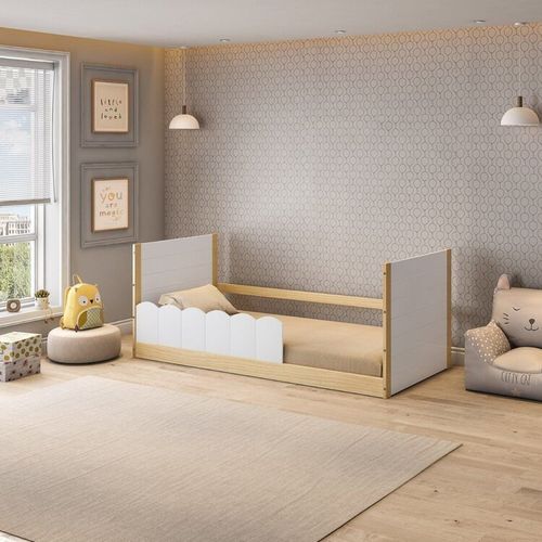 Cama Reversível Montessoriano com Cerquinha Dupla New Garden Casatema Natural/Branco
