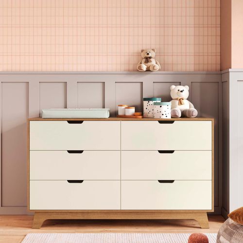 Cômoda para Quarto Infantil 6 Gavetas 100% Mdf Alice Yescasa Off White / Castanho