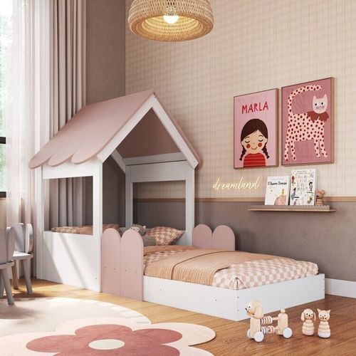 Cama Montessoriana Casinha com Colchão Incluso Branco/Rosa Milkshake Branco/Rosa Milkshake