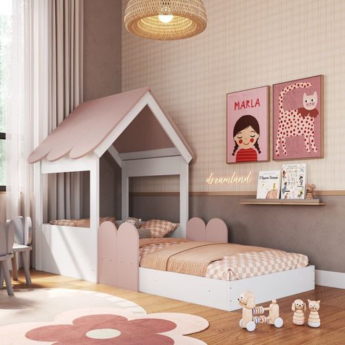 Cama Infantil Montessoriana com Casinha Infanto Branco/Rosa Milkshake