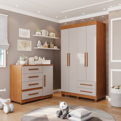 Conjunto Quarto Infantil 2 Peças Aurora Espresso Móveis Cinamomo / Off White
