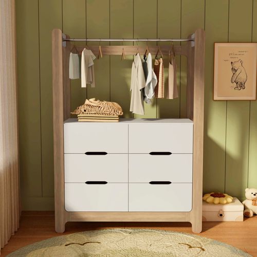 Guarda-roupa Closet Infantil com 6 Gavetas e Cabideiro 100% Mdf Olívia Branco/ Louro Freijó Grann