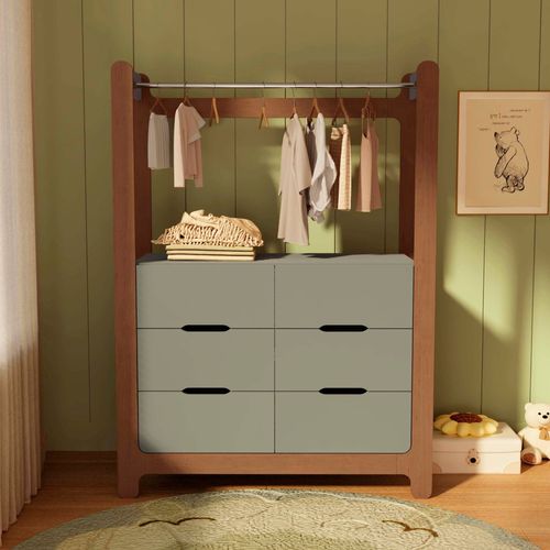 Guarda-Roupa Closet Infantil com 6 Gavetas e Cabideiro 100% MDF Olívia Verde/Verti/Castanho Verti/ Castanho