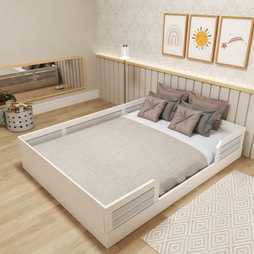 Cama Montessoriana Casal Infantil Lua Branco/Cinza Cristal