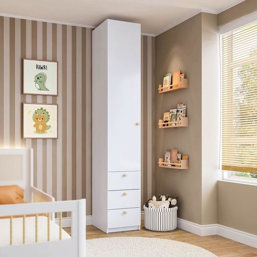 Guarda-roupa Modulado 1 Porta 3 Gavetas Wave Casatema Branco