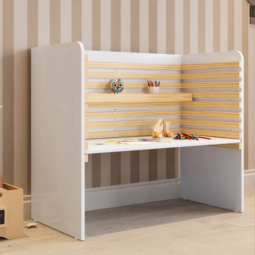 Escrivaninha Mesa Escritório Infantil e Juvenil Evolutiva wave Casatema 90cm MDF Branco E Natural Branco/Natural