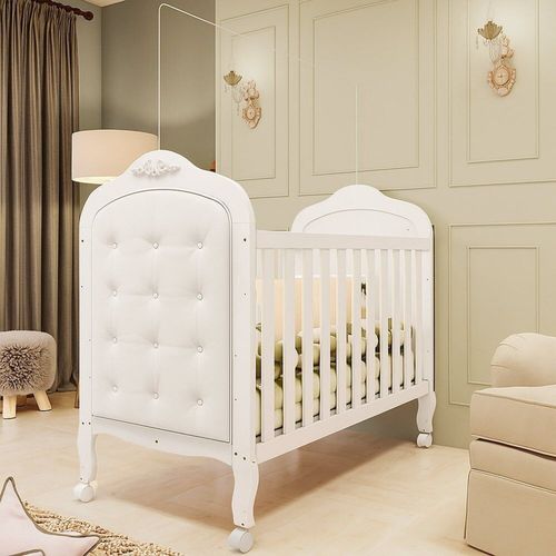 Berço Minicama 3 em 1 com Capitonê 100% Mdf Maya Espresso Móveis Branco Brilho