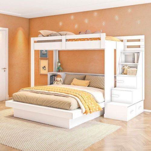 Beliche Family Infantil/Juvenil com Nichos e Escada Multifuncional Moon Yescasa Branco