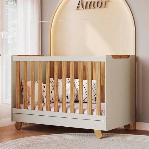 Berço Minicama 4 em 1 Americano 100% MDF Levy Espresso Móveis Bege/Off-White/Amêndoa OFF-WHITE/AMÊNDOA
