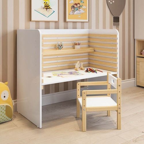 Conjunto Infantil com Escrivaninha e Cadeira Evolutiva Wave Casatema Branco/Natural