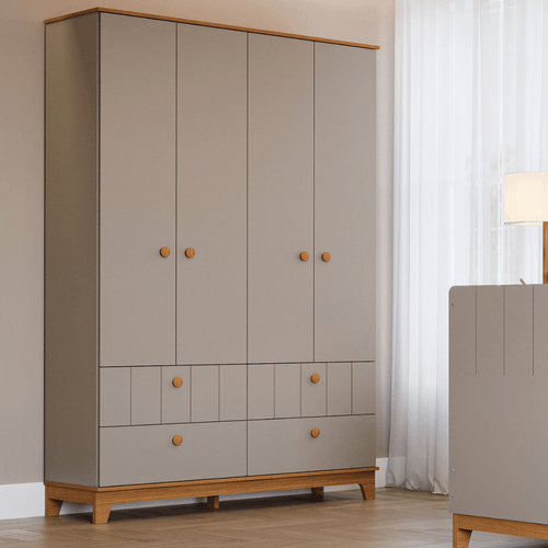 Guarda Roupa de Bebê 4 Portas 4 Gavetas Chantilly Expresso Móveis Fendi/Nature