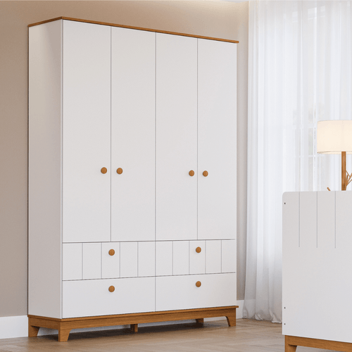 Guarda Roupa de Bebê 4 Portas 4 Gavetas Chantilly Expresso Móveis Branco/Nature Branco/Nature