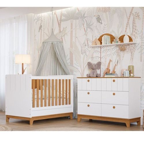 Conjunto Quarto de Bebê 1 Berço 1 Cômoda 6 Gavetas Chantilly Branco/Nature