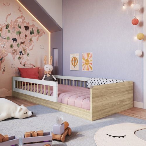 Cama Montessoriana de Solteiro Linha Affetto Aveiro Oak/Branco
