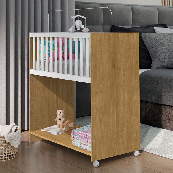 Mini Berço Baby 2 em 1 96,5cm X 88,5cm X 45,0cm Nature / Branco