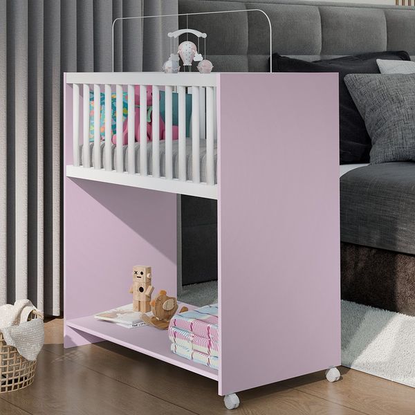 Mini Berço Baby 2 em 1 96,5cm X 88,5cm X 45,0cm Rosa / Branco