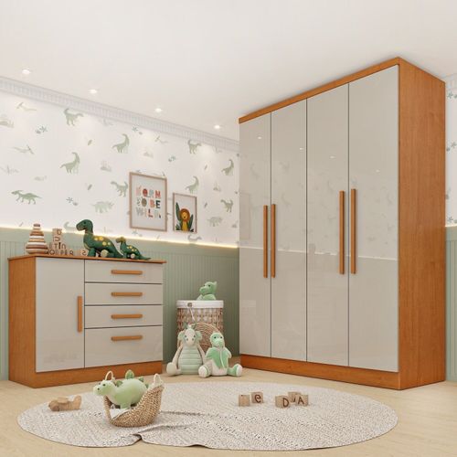 Conjunto Infantil com Guarda Roupa e Cômoda Harmonia Yescasa Cinamomo / Off White
