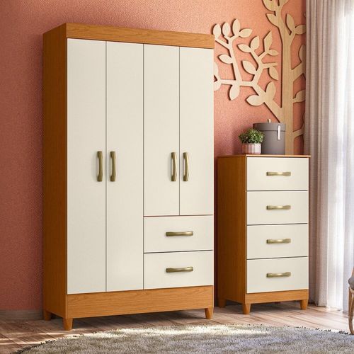 Combo para Quarto Infantil Guarda-roupa e Cômoda Mobi Cinamomo / Off White