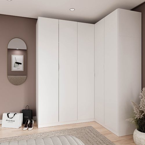 Guarda Roupa Modulado de Canto 5 Portas 3 Peças Hera CabeCasa MadeiraOriginals Branco Geada