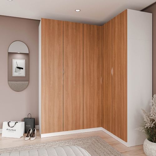 Guarda Roupa Modulado de Canto 5 Portas 3 Peças Hera CabeCasa MadeiraOriginals Branco Geada/Louro
