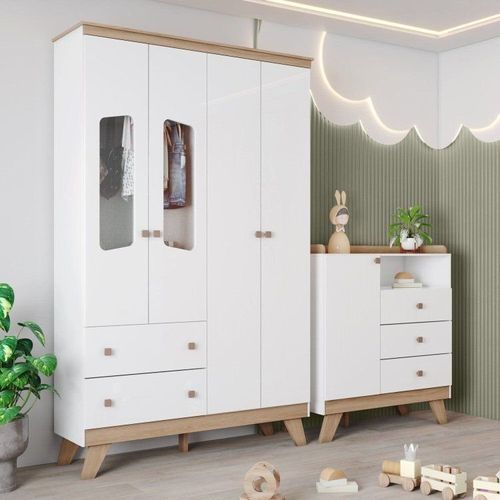Quarto de Bebê Completo Cômoda e Roupeiro Noah Espresso Móveis Branco/Jequitibá