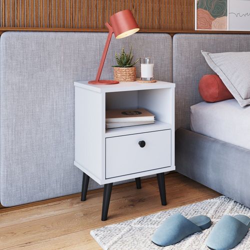 Mesa de Cabeceira Infantil 1 Gaveta Quarto Branco Branco