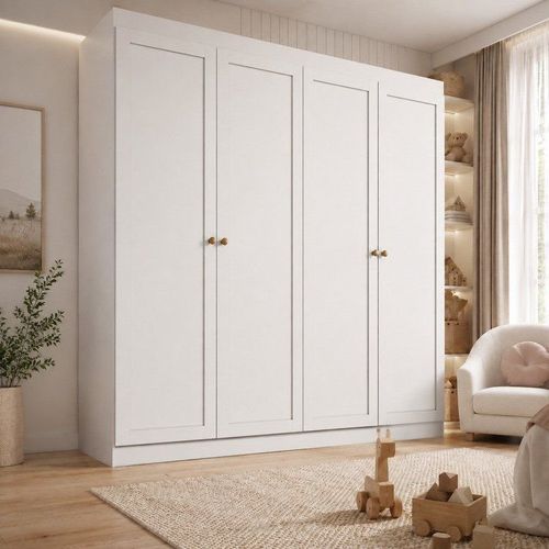 Guarda-Roupa Infantil Americano 4 Portas 2 Gavetas Alecrim Yescasa Branco Branco
