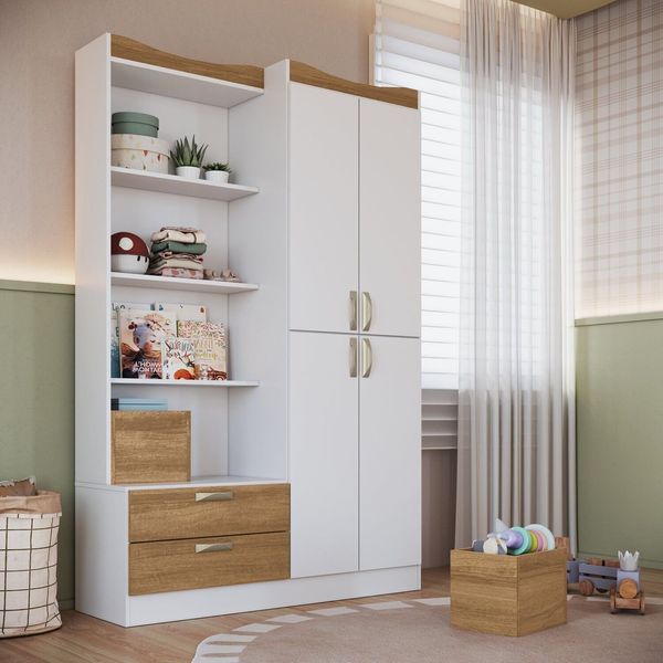 Guarda-roupa Infantil com 4 Portas e 2 Gavetas Roup001 Branco/Mel