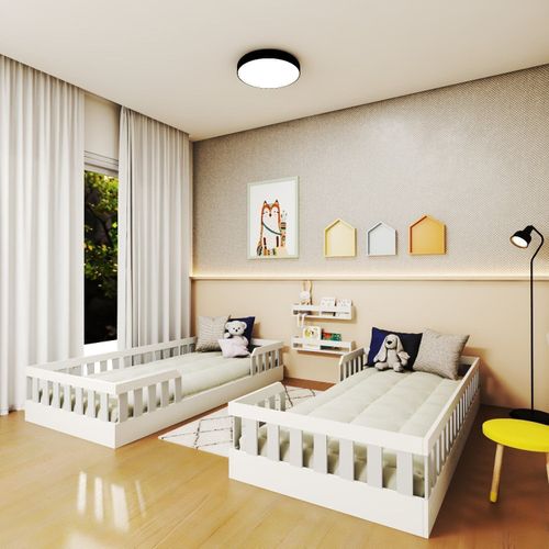 Conjunto com 2 Camas Infantil Montessoriana Solteiro Cori Yescasa Branco/Cinza Cristal