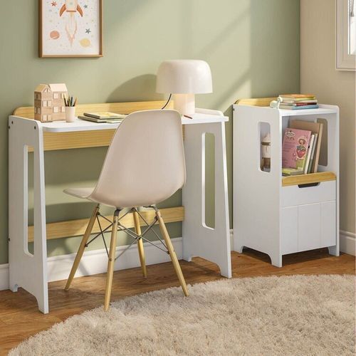 Escrivaninha e Estante Nicho com Portal Petit Casatema Branco/Mel