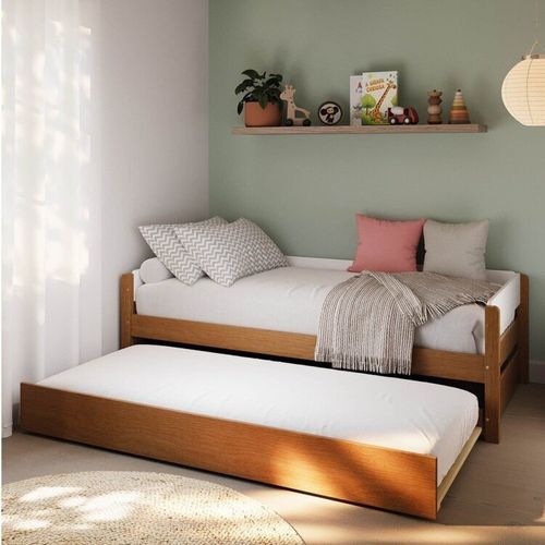 Bicama Solteiro Casatema em Madeira Maciça Aria Casatema Nogueira/Branco