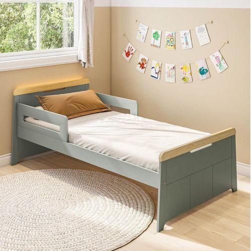 Cama Infantil com Led e Kit Grade de Proteção Petit Casatema Verde/Mel