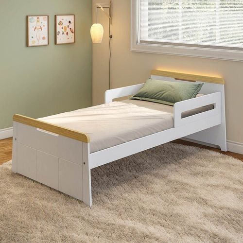 Cama Infantil com Led e Kit Grade de Proteção Petit Casatema Branco/Mel